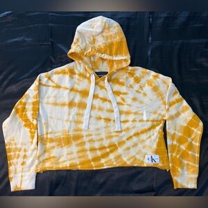 Calvin Klein Jeans Yellow Tie Dye Cropped Hoodie Medium Used Excellent Condition